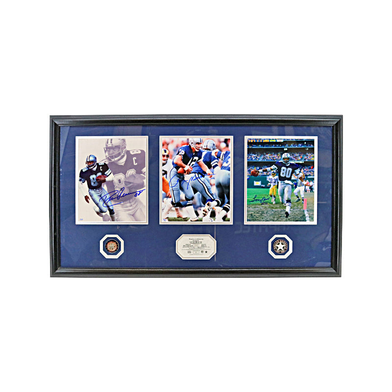 Roger Staubach, Drew Pearson & Tony Hill Dallas Cowboys Triple Signed Autographed Framed (3) 8x10 Photo Mint Collage LE #1/99 (Highland Mint COA)