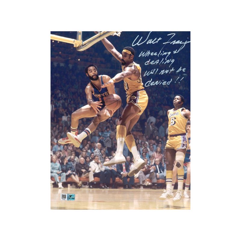 Walt Frazier New York Knicks Autographed and Inscribed "Wheeling & Dealing, Will not be Denied!" 11x14 Photograph vs Lakers (Top Tier Auth)
